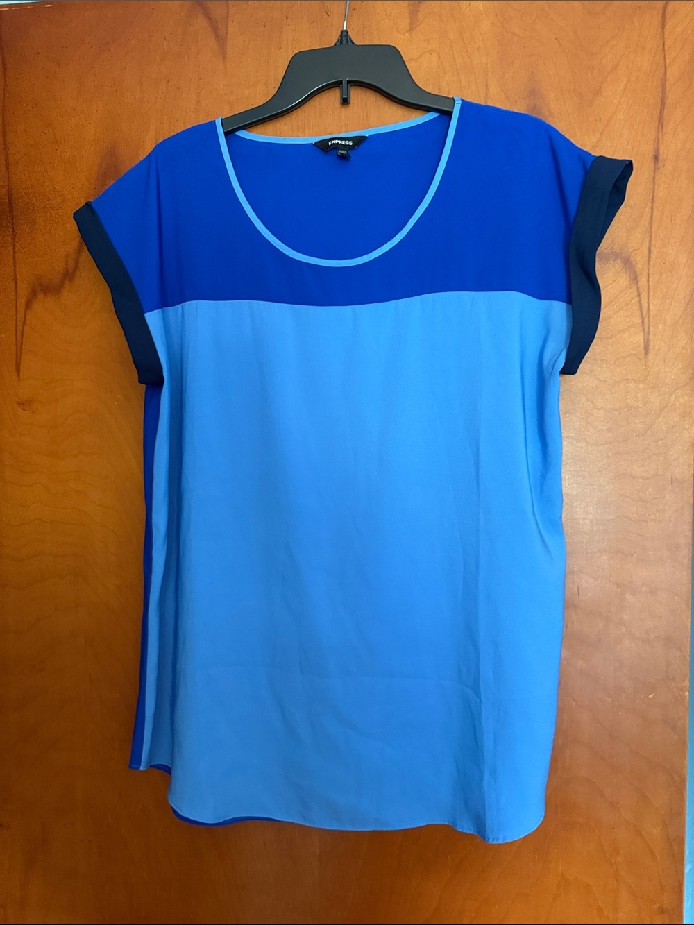 Express Two-Tone Blue Scoop Neck Blouse